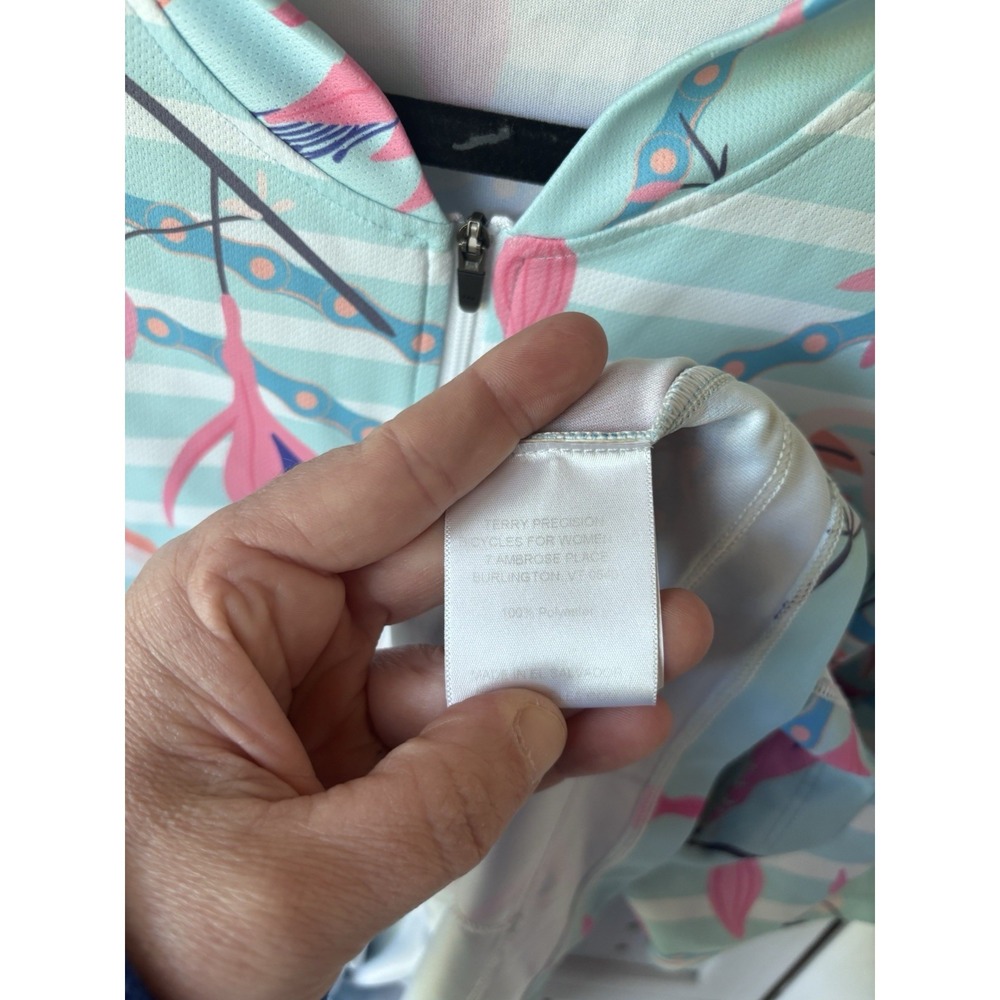 Terry Women's Cycling Jersey 1X Blue Pink Graphic Floral Half Zip Short Sleeve - Picture 4 of 5